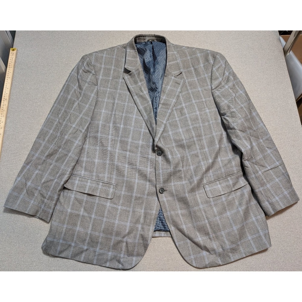 Oak Hill Mens Blazer Gray 54R Big & Tall Silk Blend Windowpane Regular 3XLT Coat